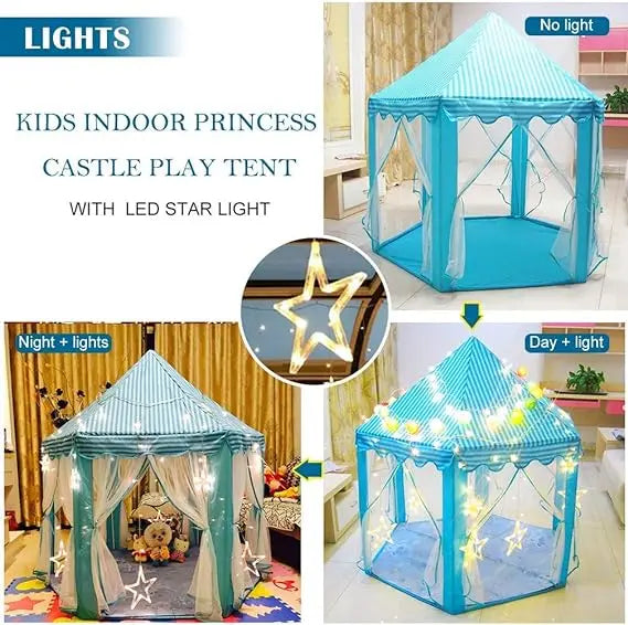 Kids Magical Castle Play Tent House with Fairy Lights, Indoor Outdoor Fun