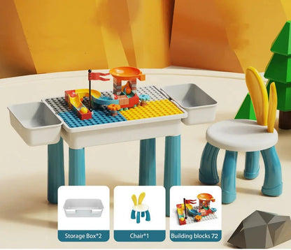 Interactive 2-in-1 Kids Building Blocks Table Chair with Learning Station