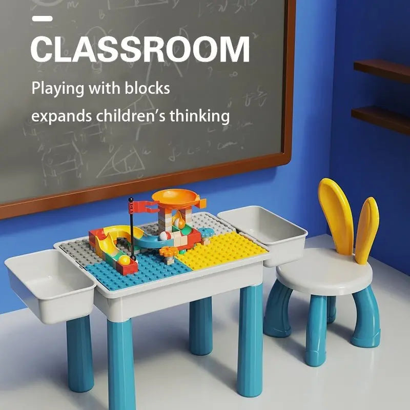 Interactive 2-in-1 Kids Building Blocks Table Chair with Learning Station
