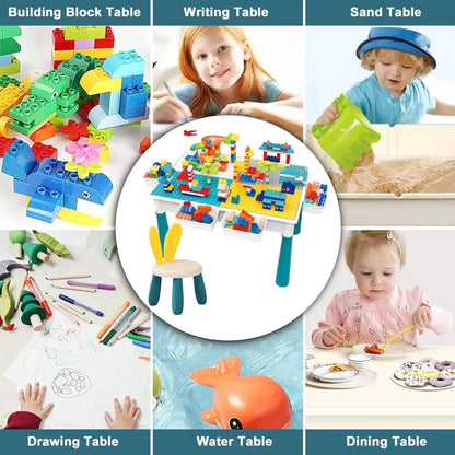 Interactive 2-in-1 Kids Building Blocks Table Chair with Learning Station