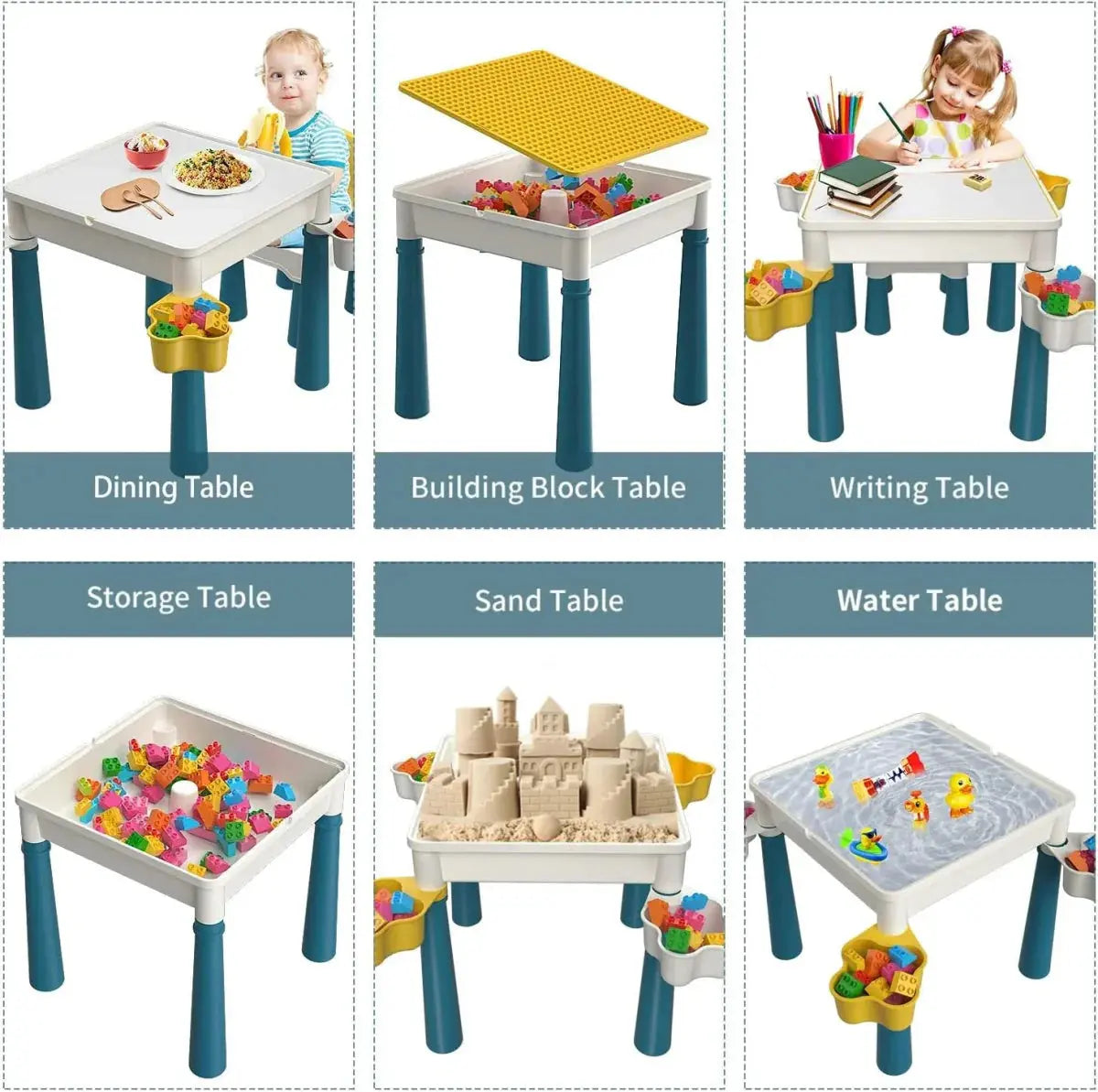 “Kids learning and play table compatible with building blocks”