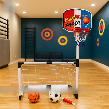 ToysWalaPK dual sports set for kids – football goal post and basketball hoop combo toy in bright colors