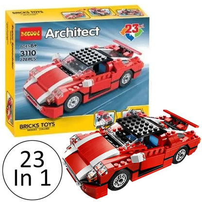 278 high-quality ABS plastic building pieces from the Red Super Speedster 23-in-1 set for kids – Lego-style blocks from ToysWalaPK