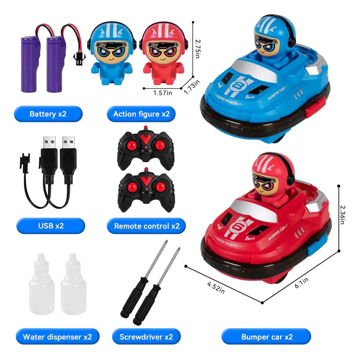 Toy set with remote control cars, action figures, and accessories on a white background