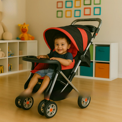 red baby stroller with reversible handle