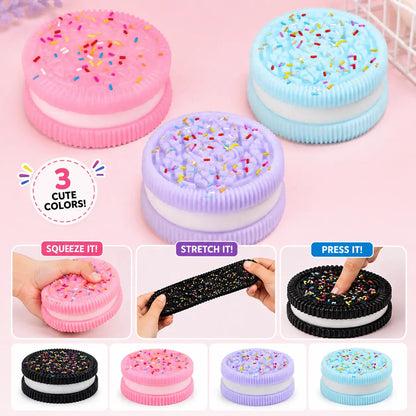 Black cookie squishy with colourful sprinkles