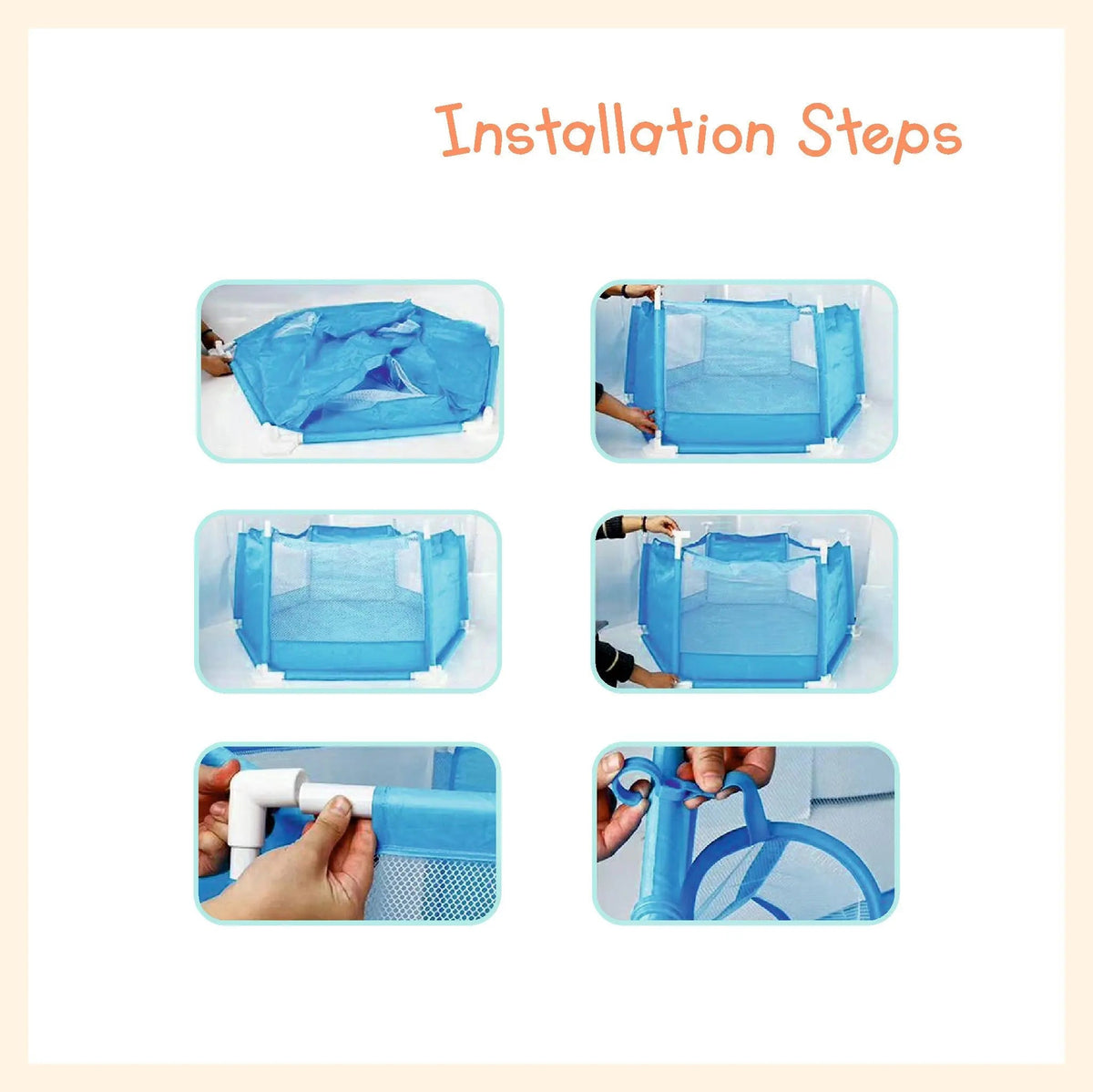 “Blue baby playpen with zipper door and hoop”