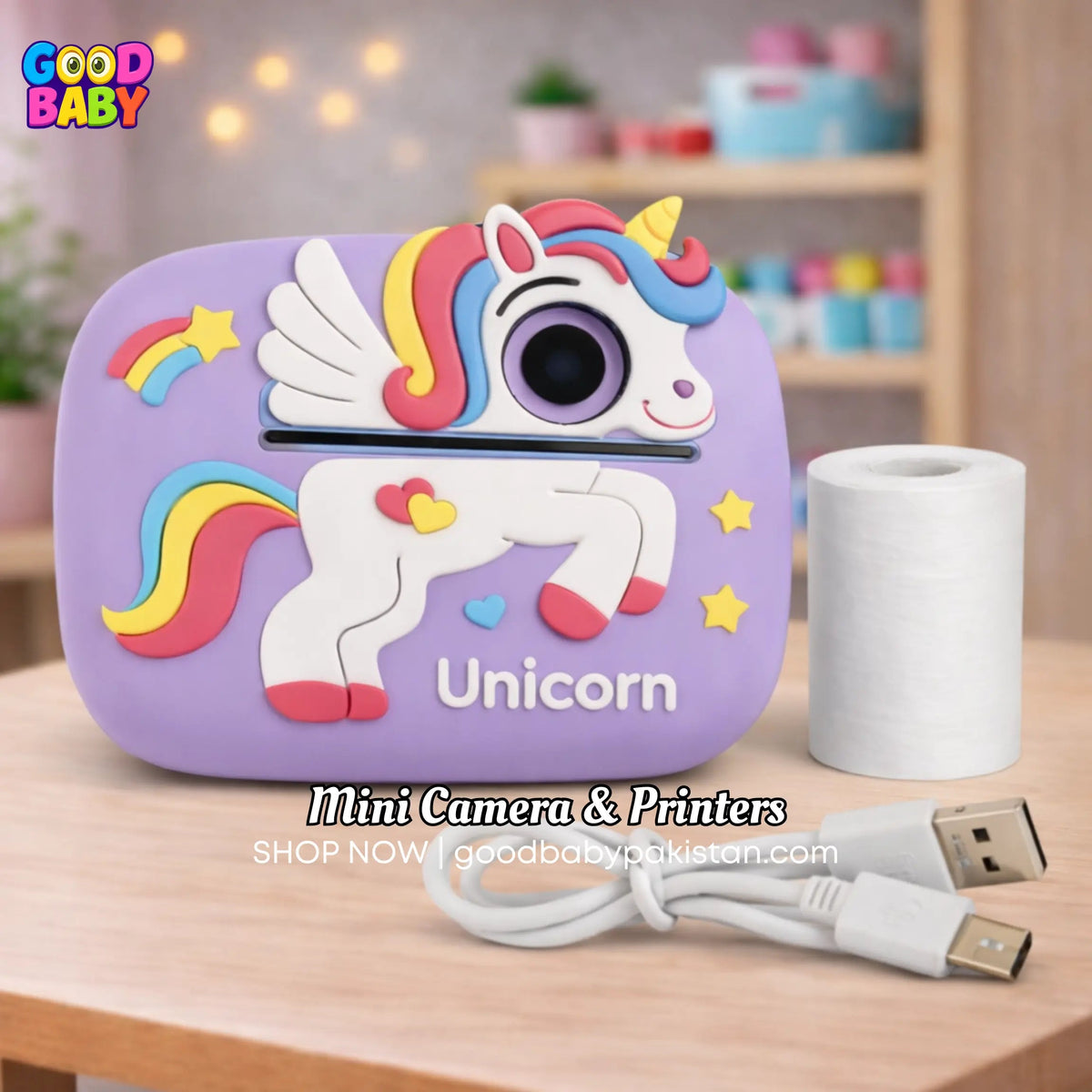 Cute Unicorn Shape Instant Print Kids Camera - Purple ToysWalaPK
