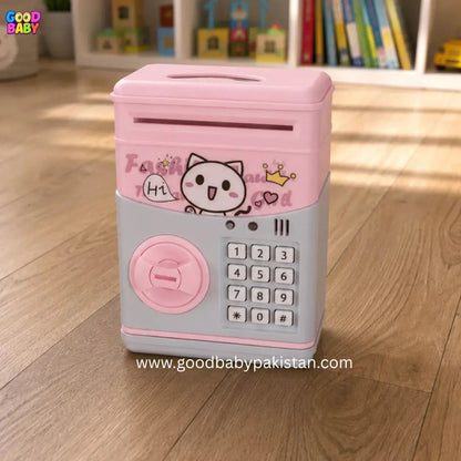 Cartoon piggy bank for children with secure key lock