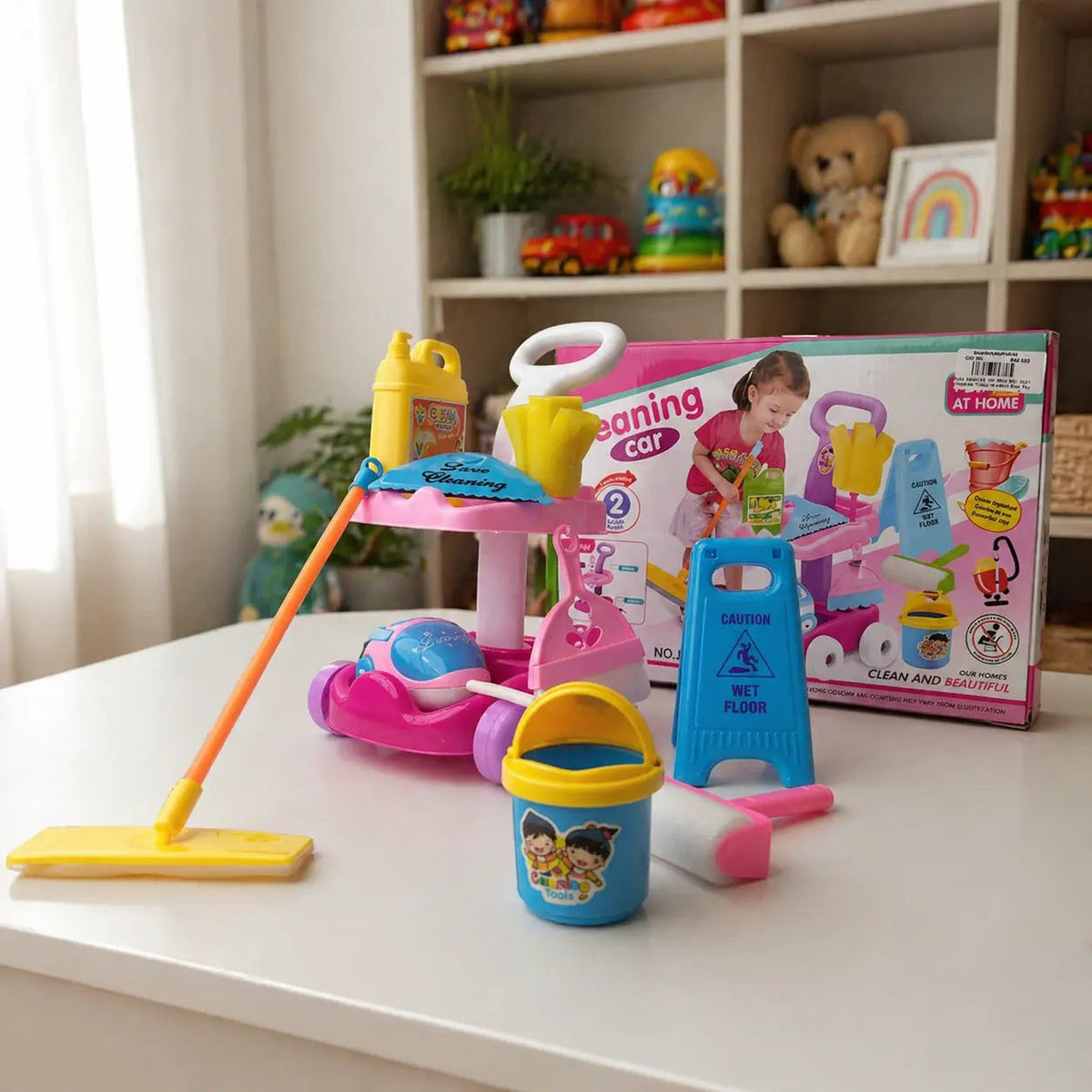 Kids Cleaning Cart Play Set – Mini Sweeper Trolley Pretend Play Toy ToysWalaPK