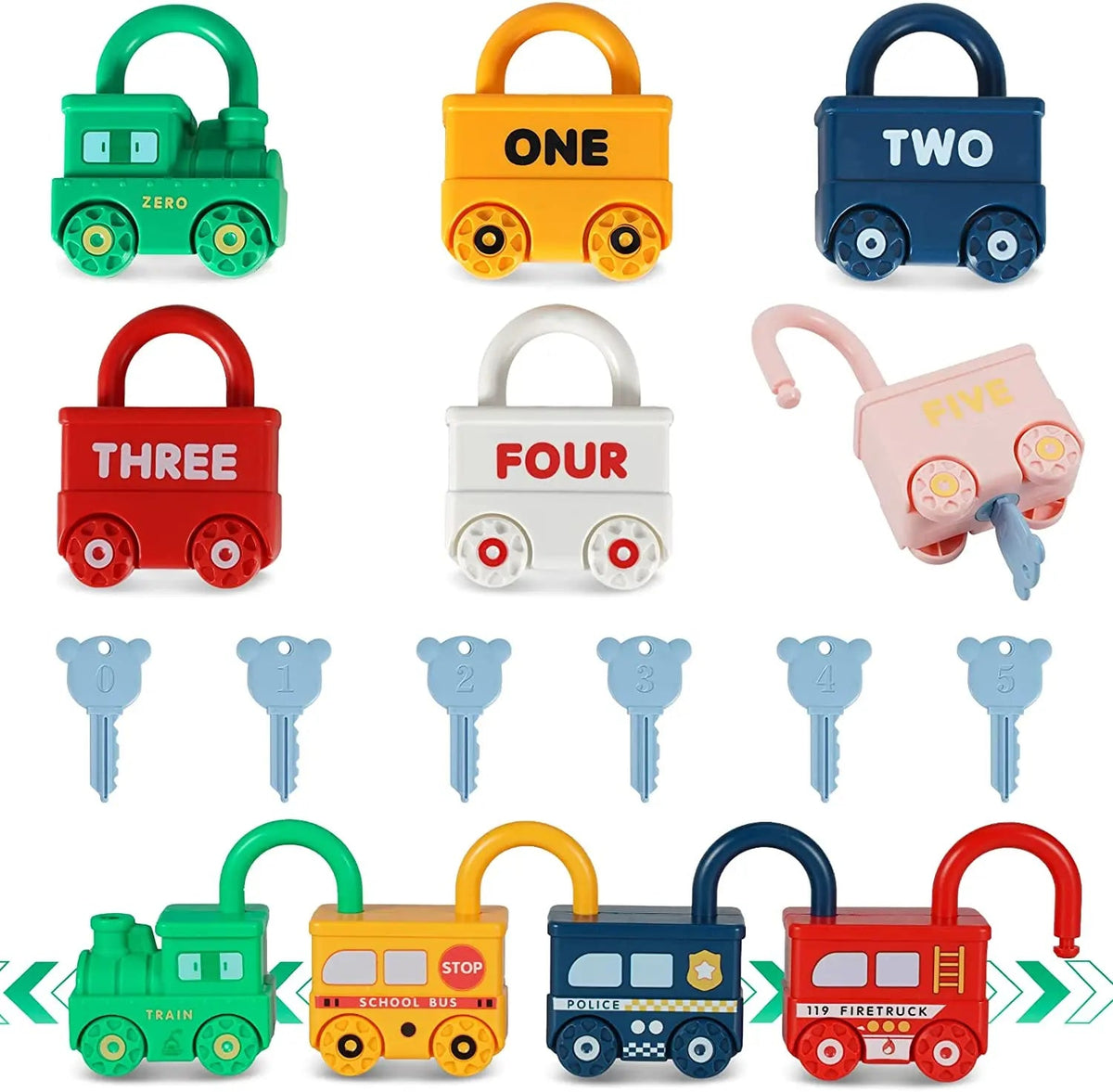 Colorful Car Learning Locks Set 6 Pcs for Toddlers Kids Skill Development