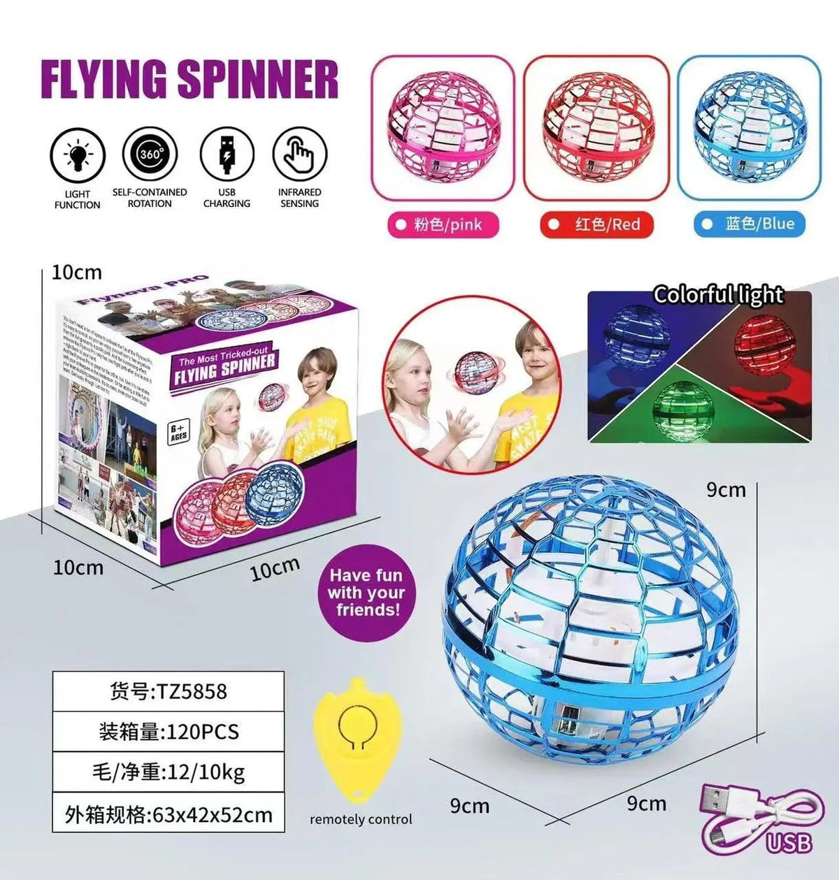 Colorful LED Flying Drone Ball Toy for Kids