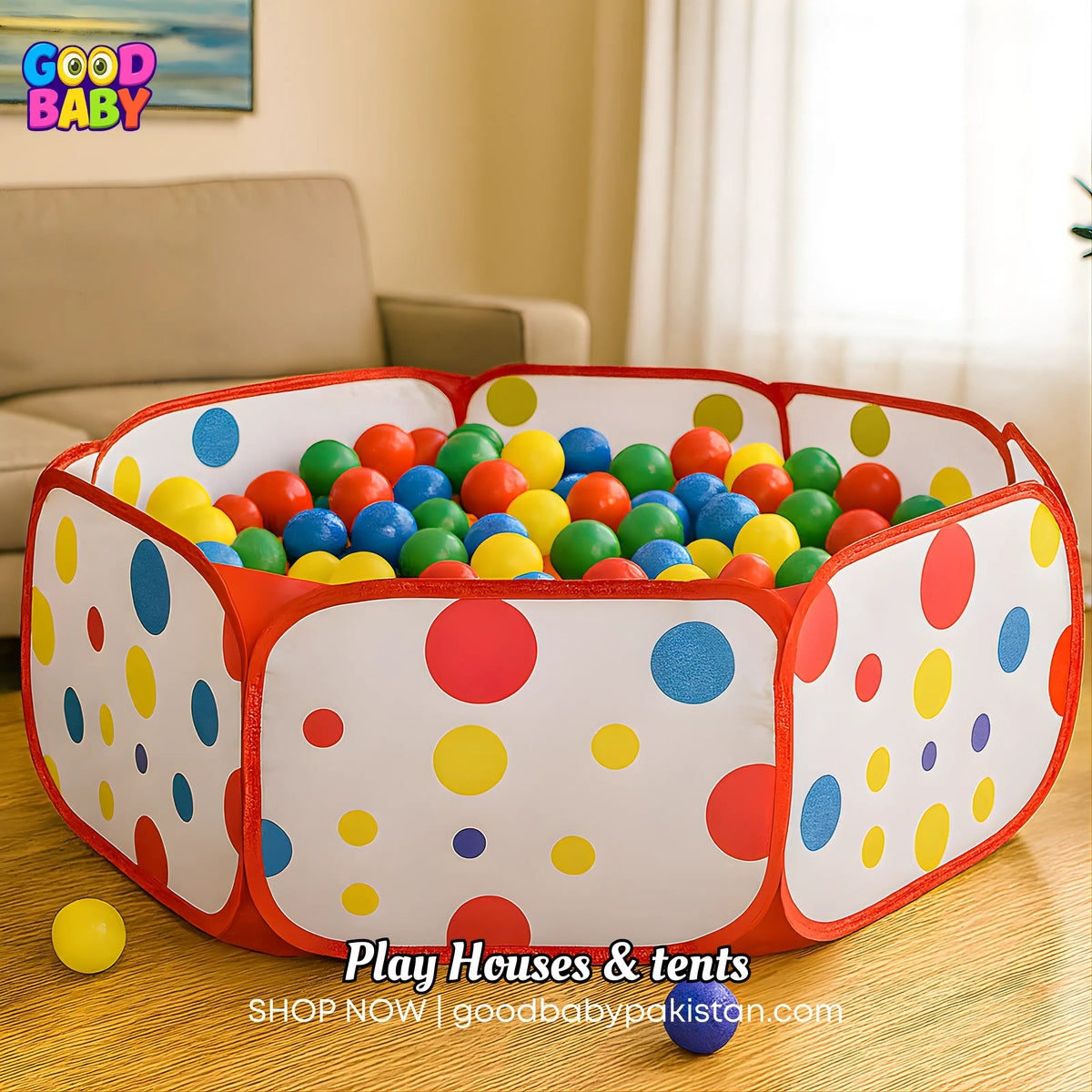 “Colorful kids polka dot ball pit by ToysWalaPK”