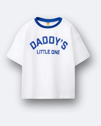 "Daddy Little One printed tee with crochet pocket"