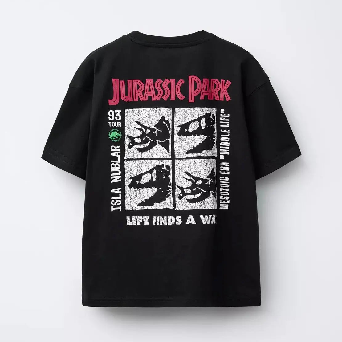 "Dinosaur printed tee with crochet pocket"