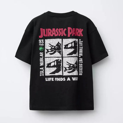 "Dinosaur printed tee with crochet pocket"