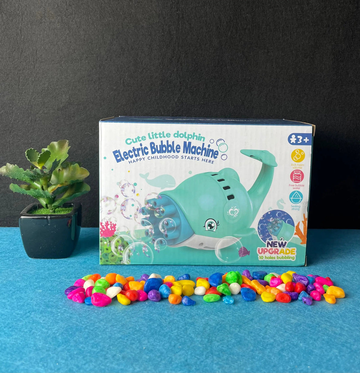“Dolphin-themed bubble blower for fun outdoor play”