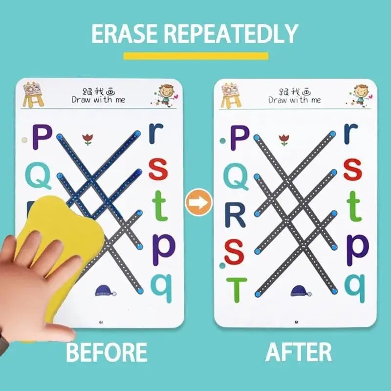 Early education tracing book with erasable markers