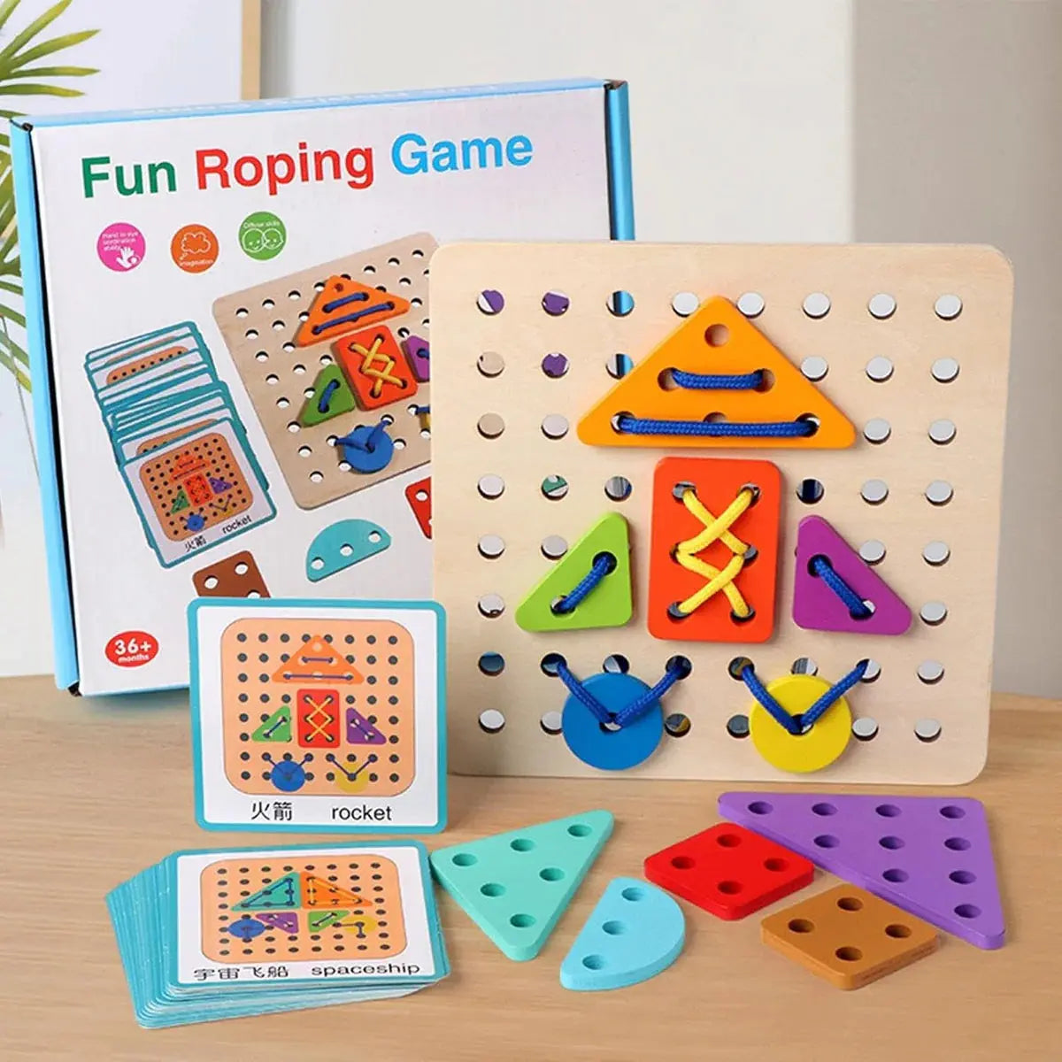 Educational wooden lacing board for preschool learning