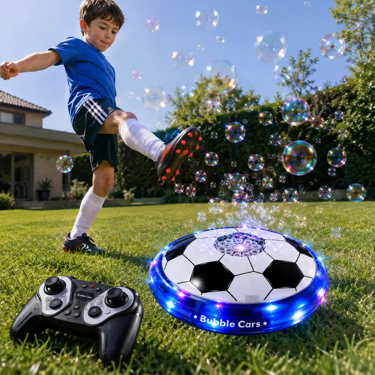 Football-shaped hover toy with colourful LED lights