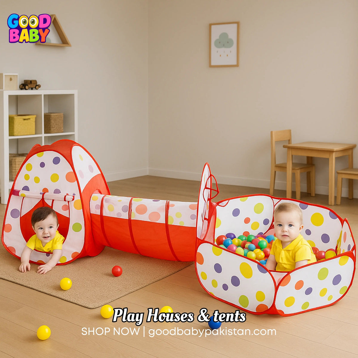 ToysWalaPK 3-in-1 kids play tent with tunnel and ball pit