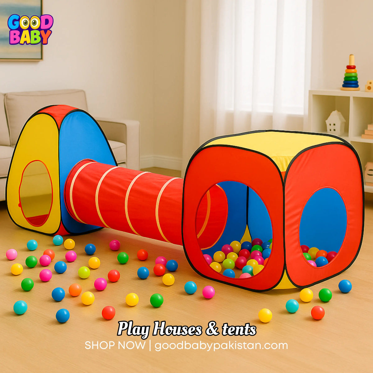 “ToysWalaPK 3-in-1 kids pop-up play tent and tunnel set”