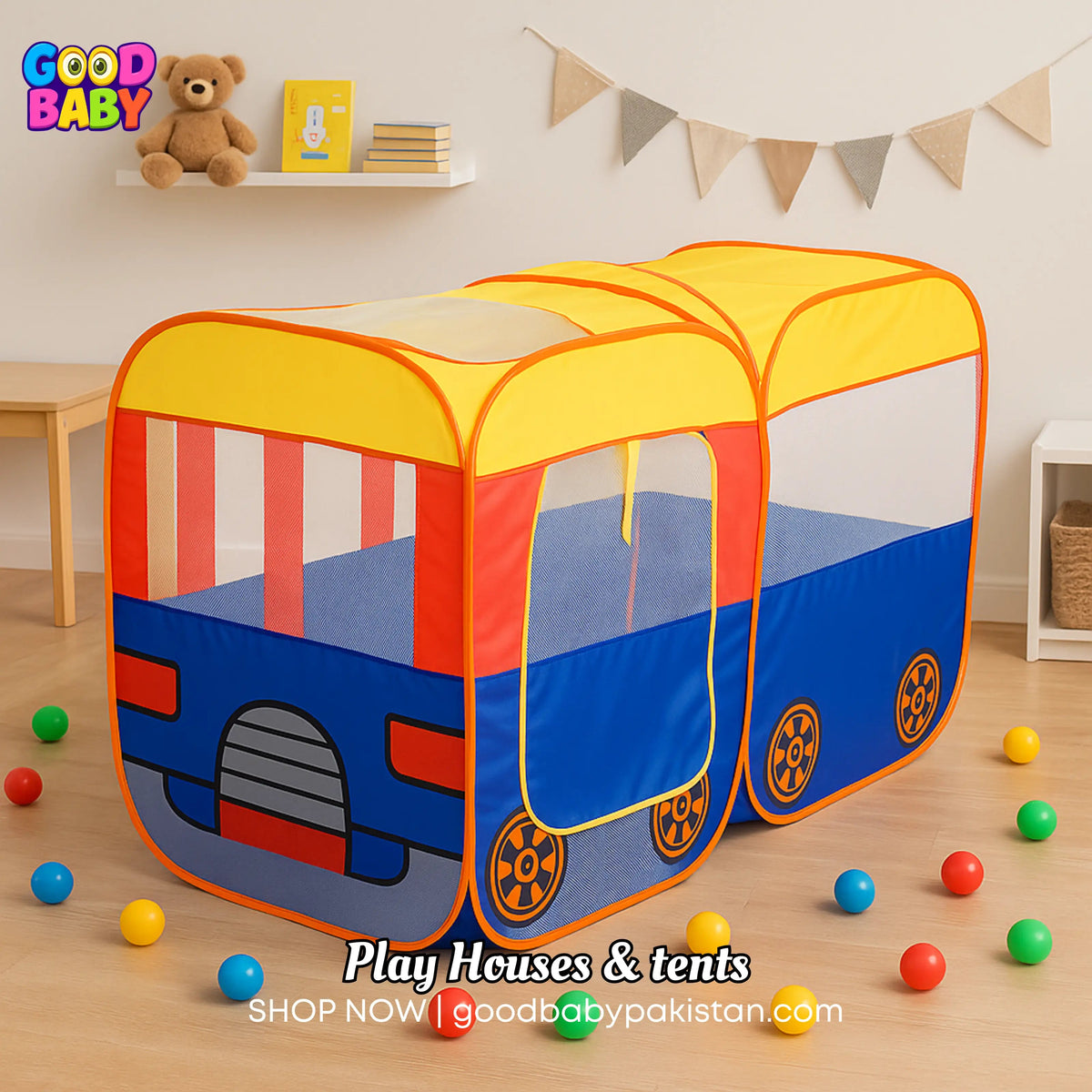“ToysWalaPK yellow school bus pop-up play tent for kids”