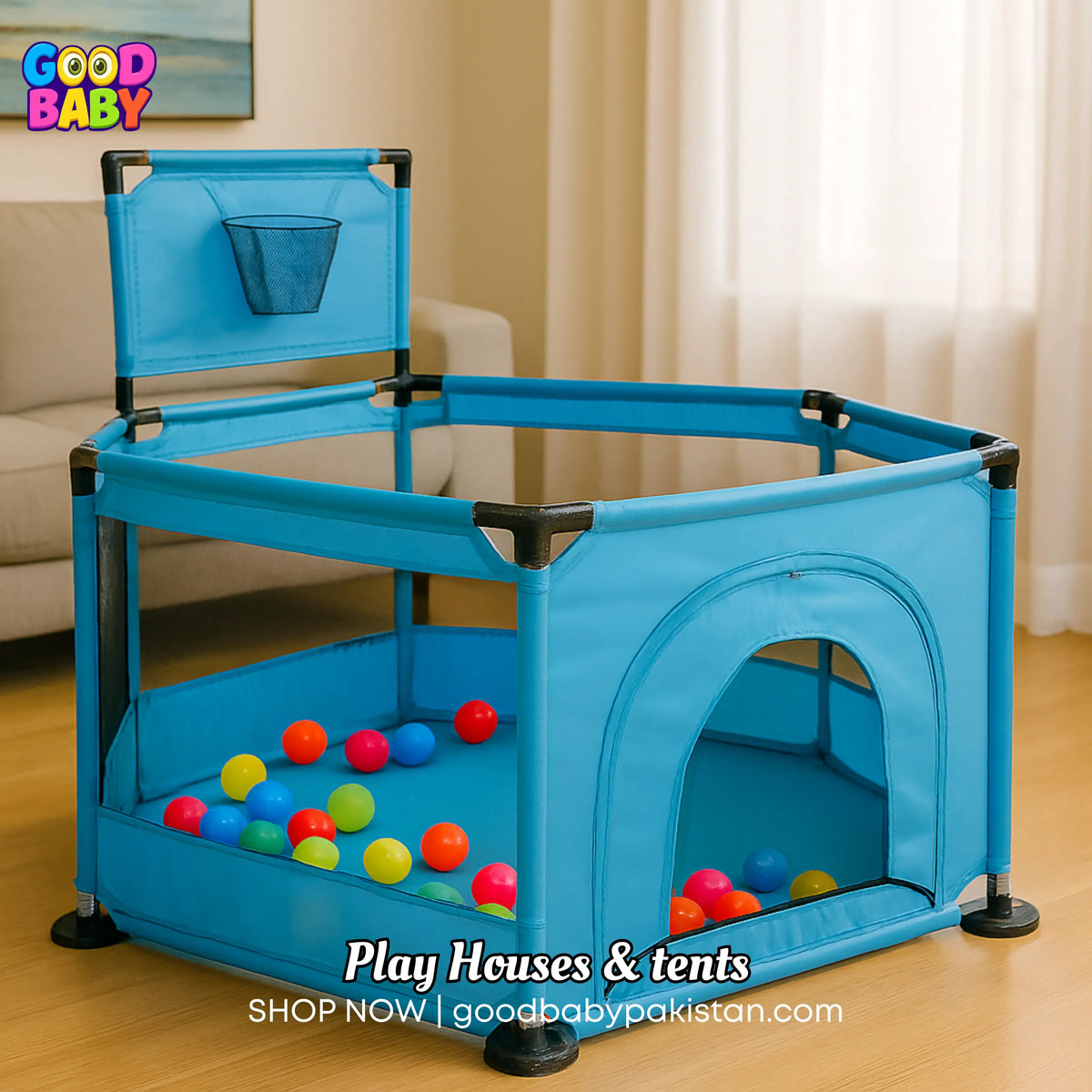 “ToysWalaPK blue breathable mesh baby playpen”