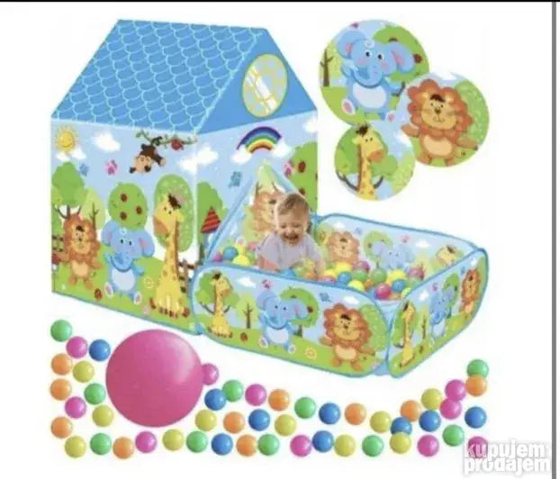 “Indoor outdoor kids playhouse with ball pool and tent area”