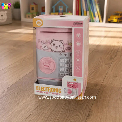 Interactive piggy bank toy with storytelling and music