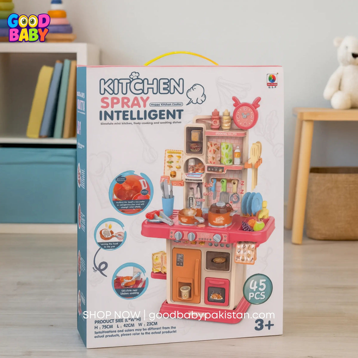 Kids pretend cooking kitchen set with stove, sink, and spray function – ToysWalaPK