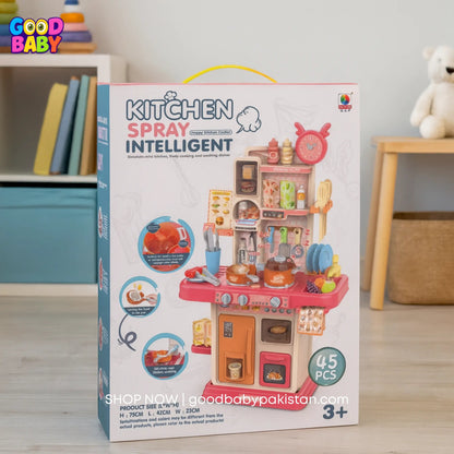 Kids pretend cooking kitchen set with stove, sink, and spray function – ToysWalaPK