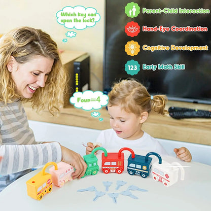 Montessori car lock and key toy for toddlers – bright learning set