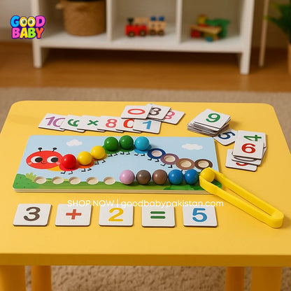 "Montessori fine motor skills toy with wooden balls and clip"