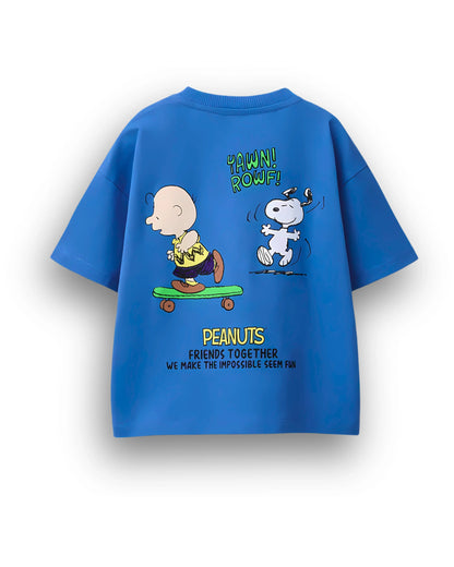 "Oversized Snoopy printed tee with crochet pocket"