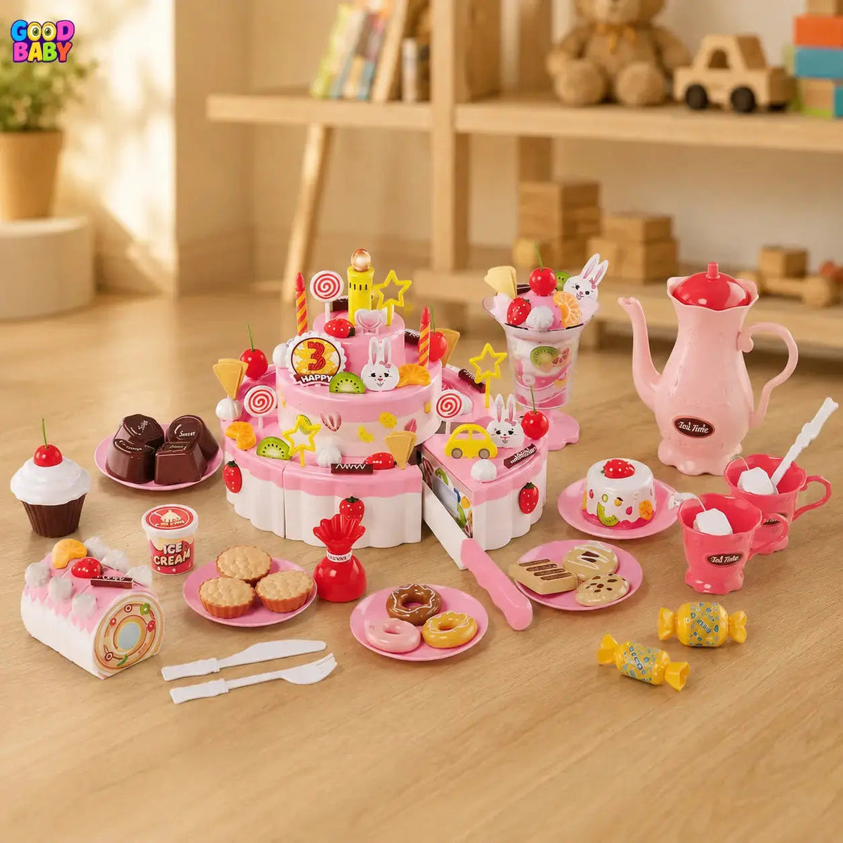Pink birthday cake toy set for kids in Pakistan
