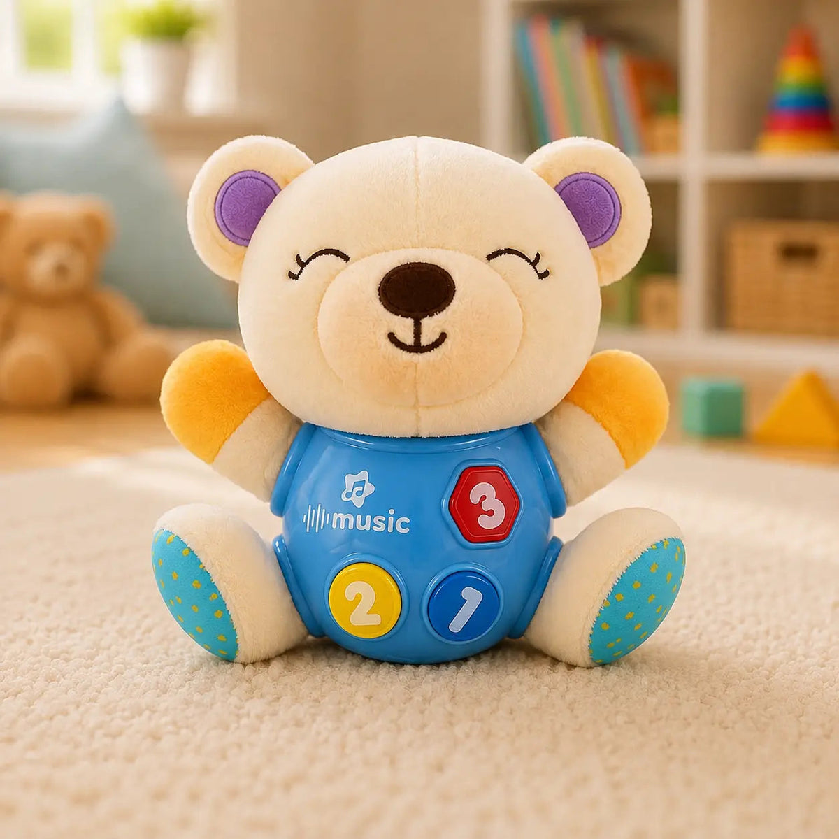 Plush counting toy featuring numbers one two and three