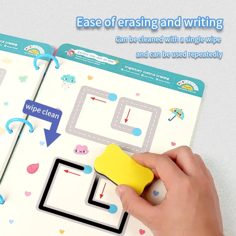 Reusable tracing book for kids’ handwriting development