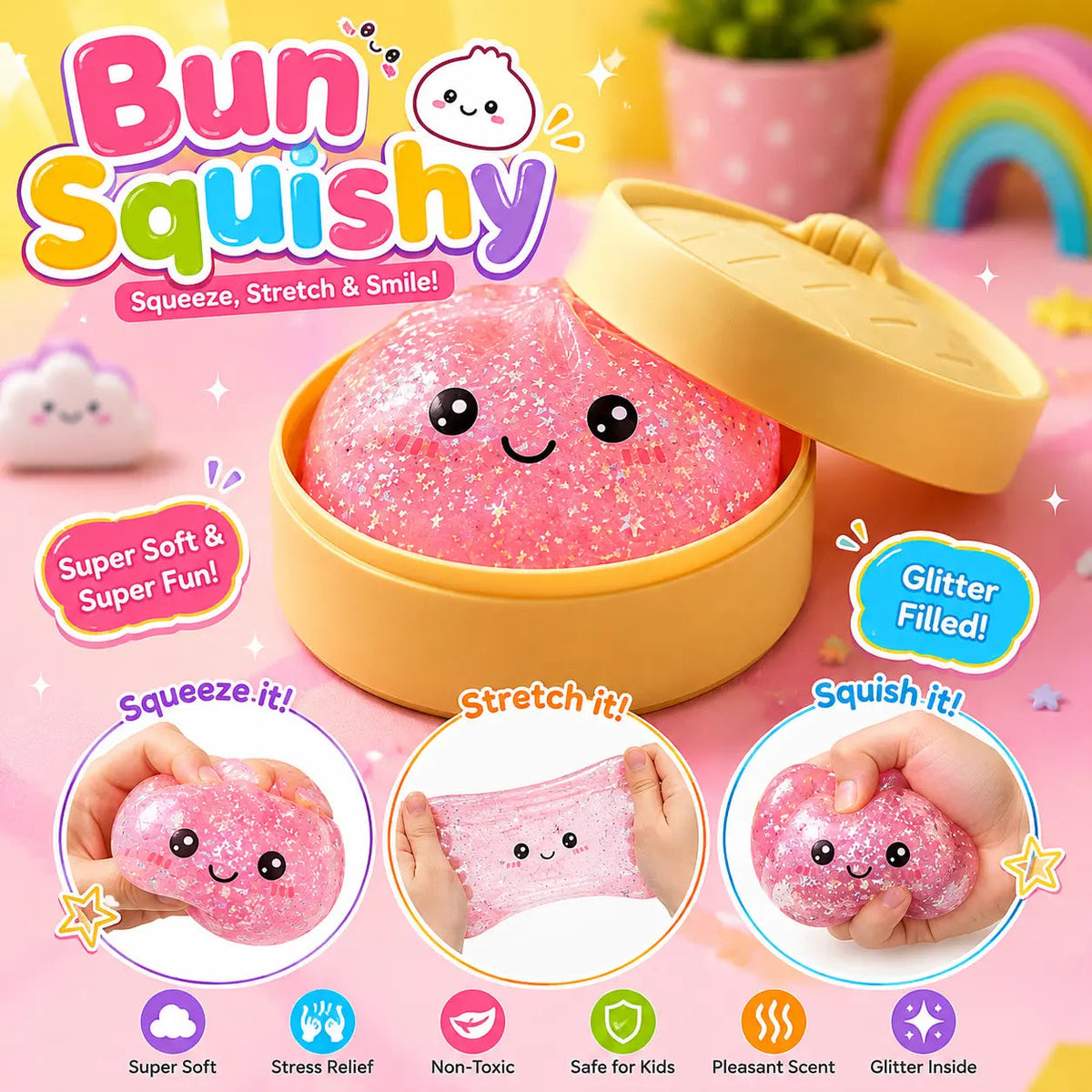 Soft Bun Squishy toy with round storage case