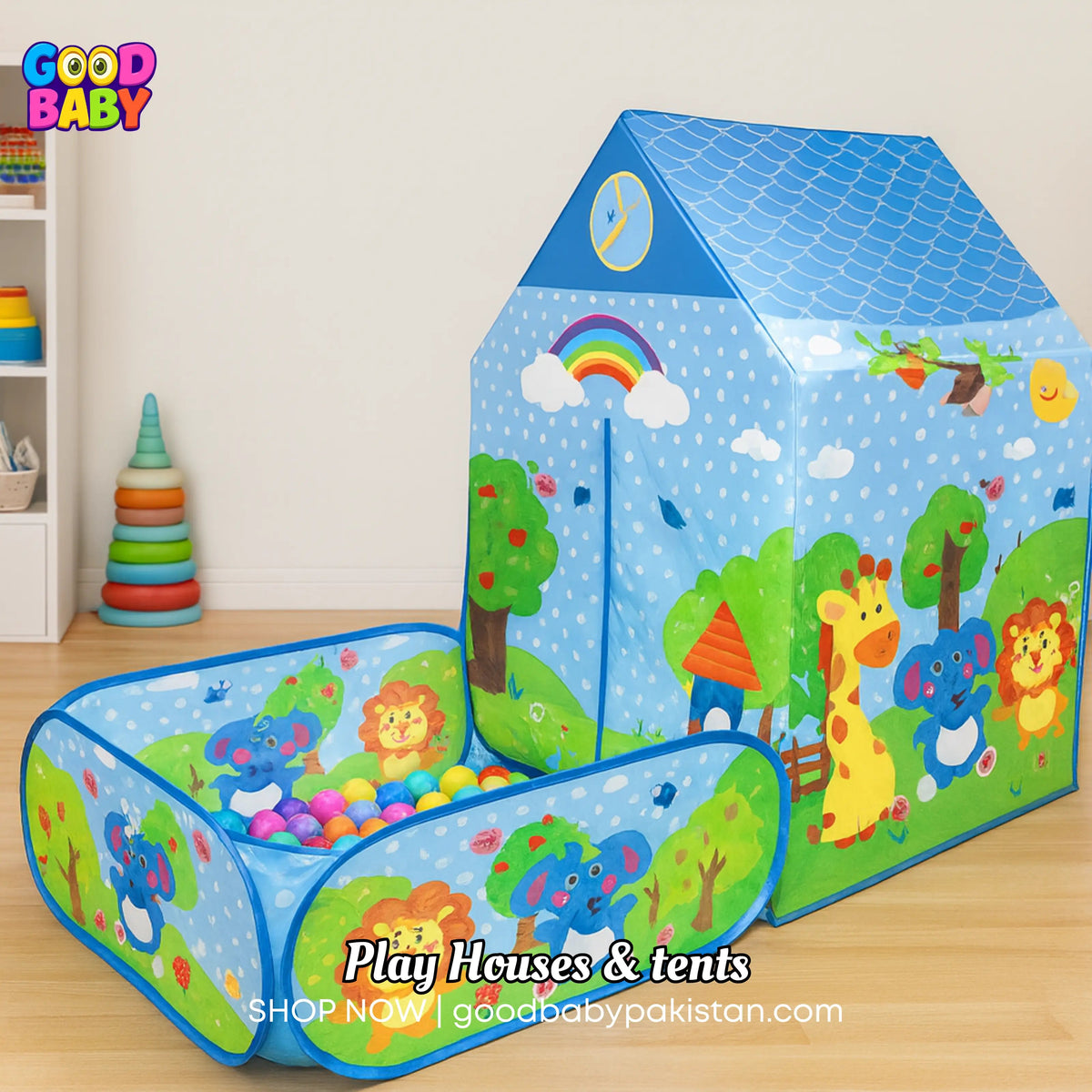 “Spacious kids tent house with integrated ball pit yard Pakistan”