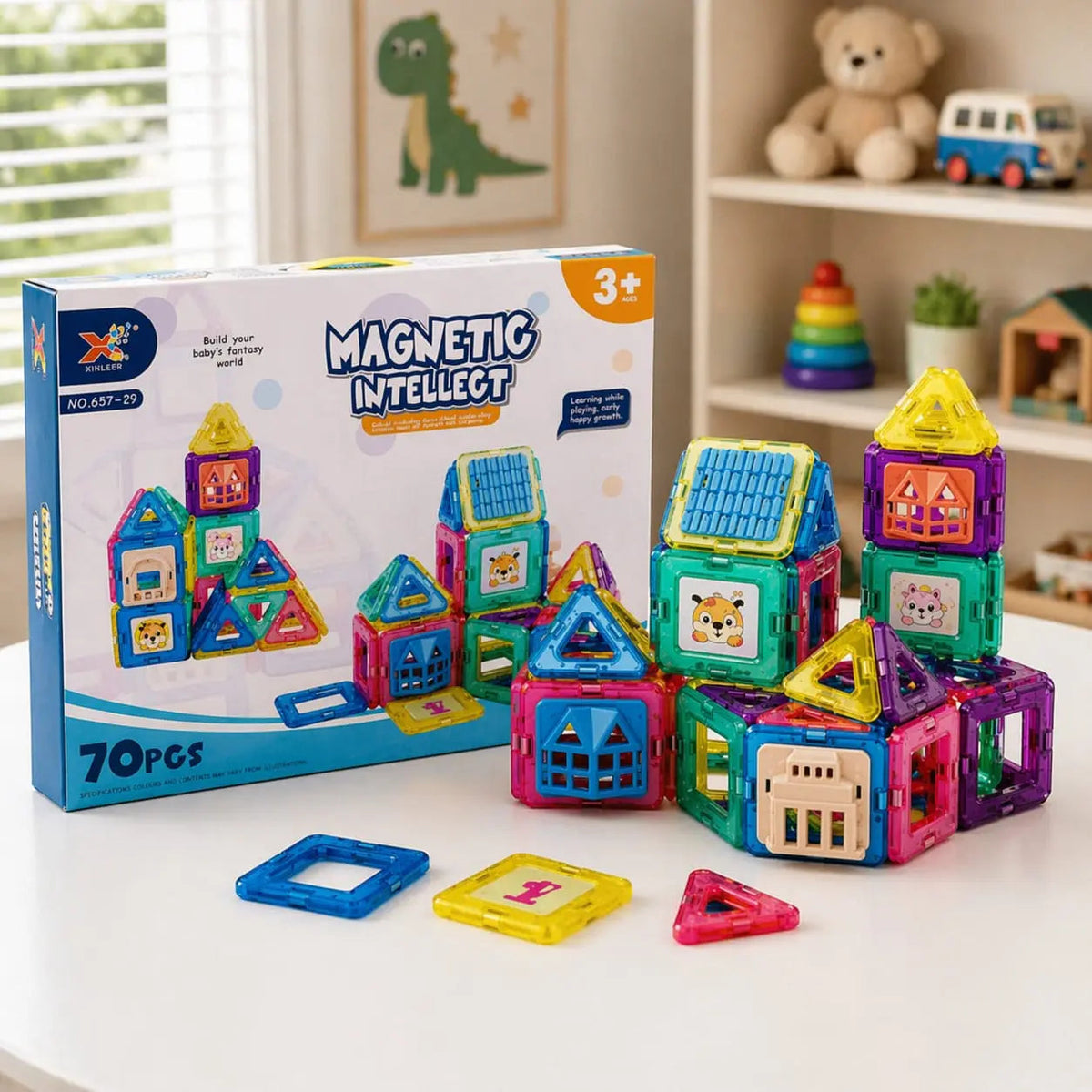 Magna Tiles Building Blocks Set – 70 Pieces Educational Magnetic Tiles ToysWalaPK