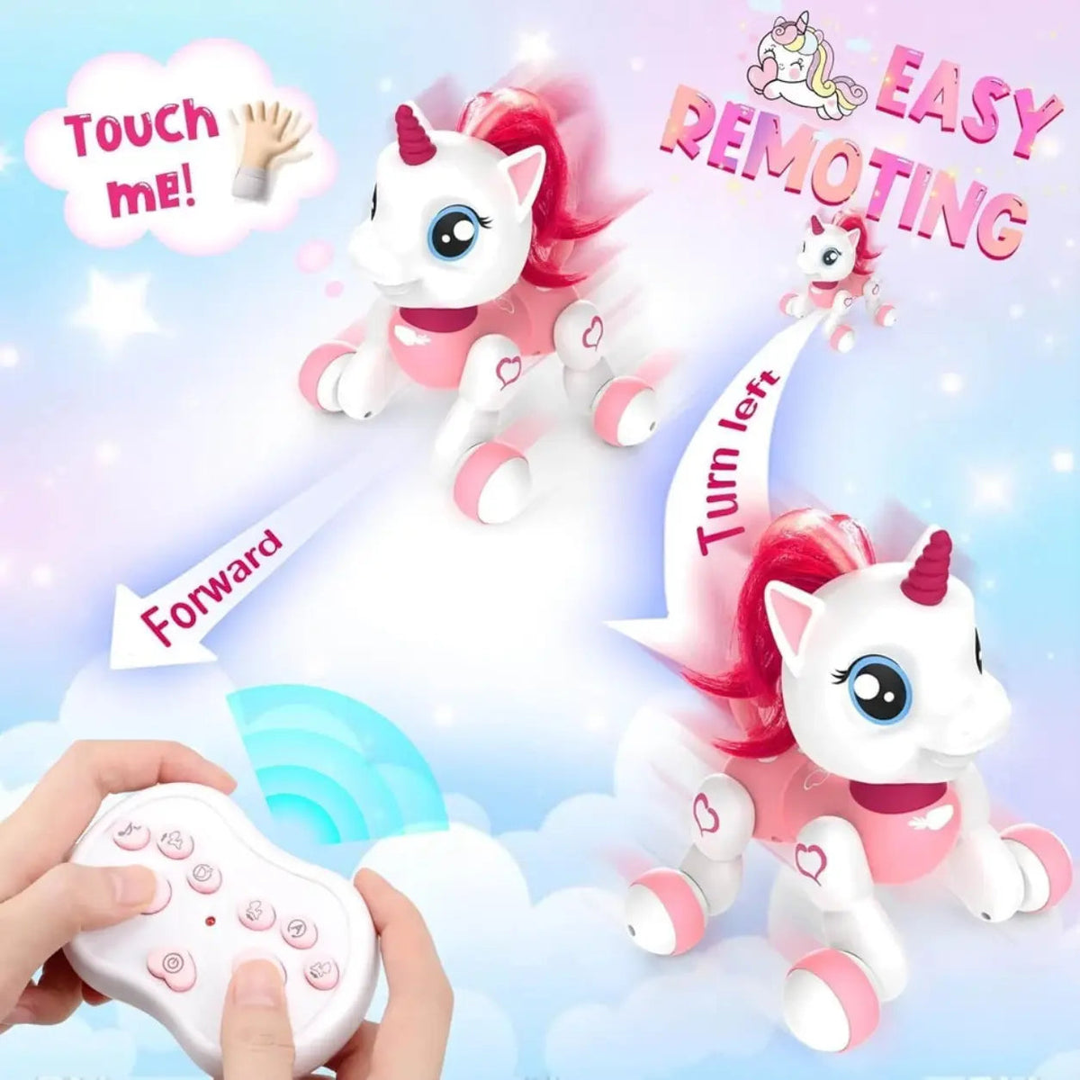 White and pink robotic unicorn toy in Pakistan