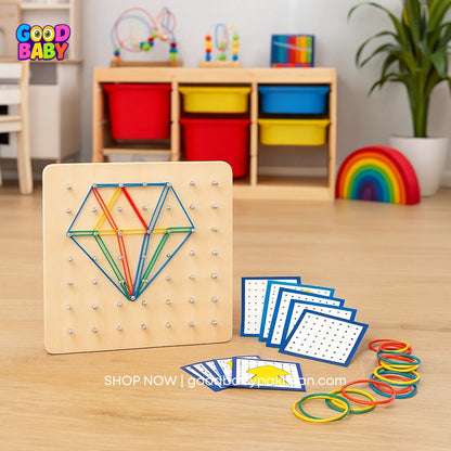 "Wooden geometry board for early STEM learning"