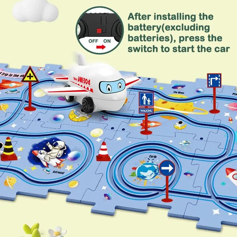 "Kids Customizable Railway Track Toy – Puzzle Track Set with Electric Train Car, Lights, and Music – Best STEM Toy in Pakistan"