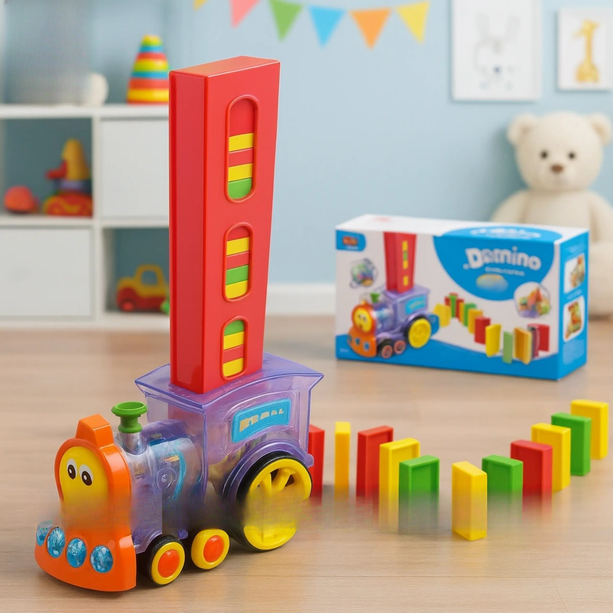 Motorized Domino Train with Lights & Sound – Educational Toy Pakistan