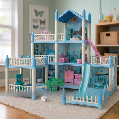 Beautiful Home Blue Dollhouse Playset with Furniture and Slide – ToysWalaPK
