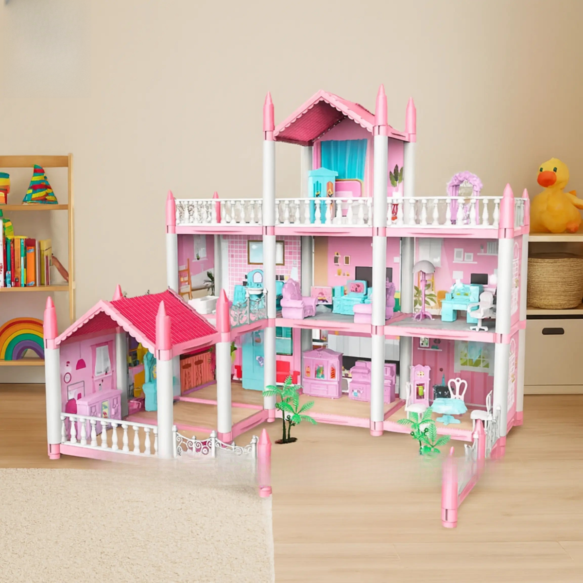 Beautiful Home multi‑story pink dollhouse playset with furniture — ToysWalaPK