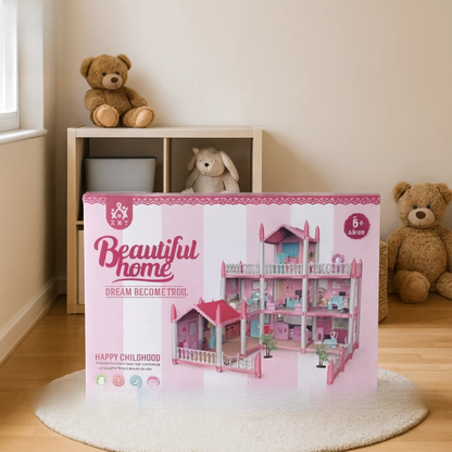 Large pink dream house dollhouse for girls 6+ with rooms and balconies — ToysWalaPK