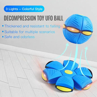 boy playing with transforming UFO flying ball toy