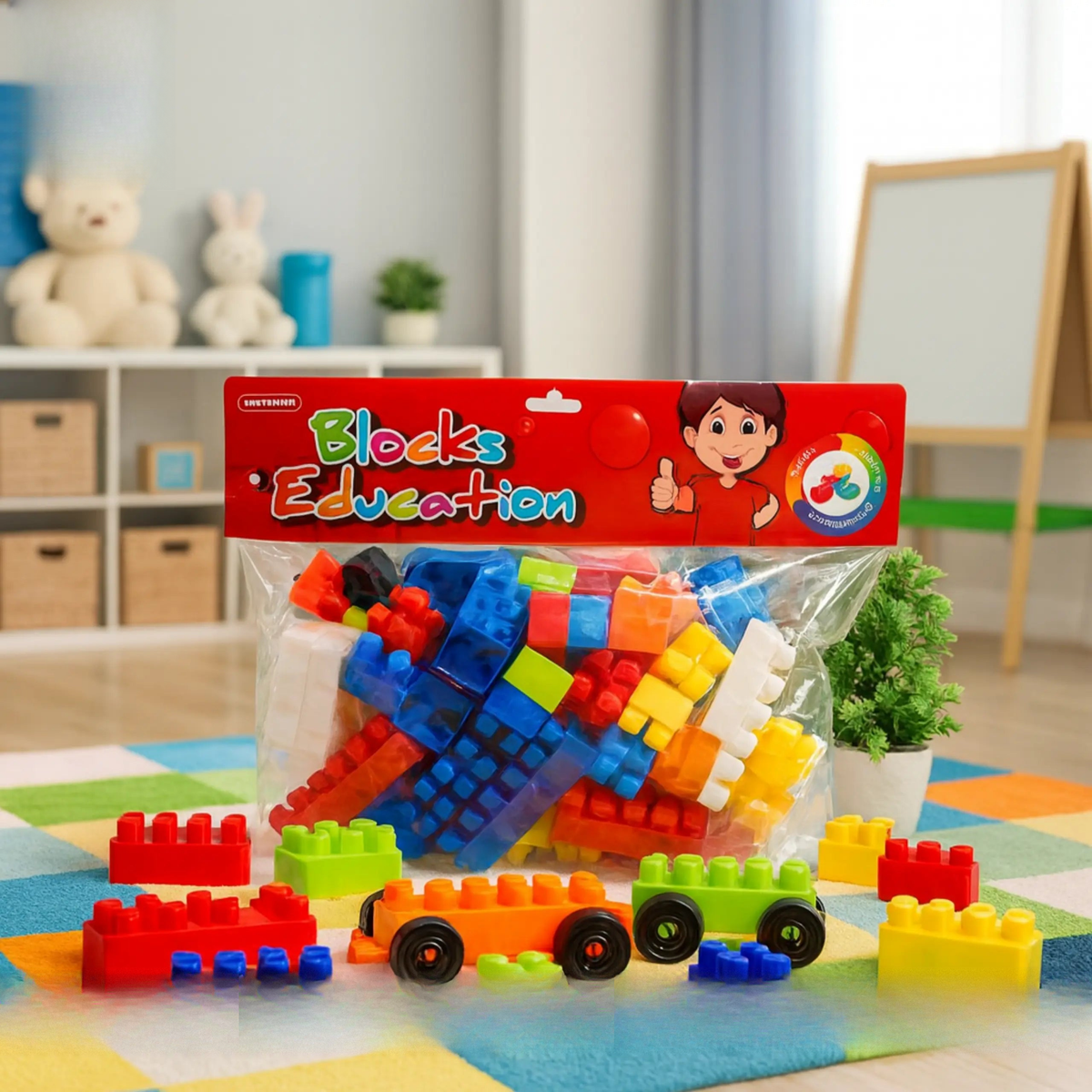 Colorful building blocks set for children creative play
